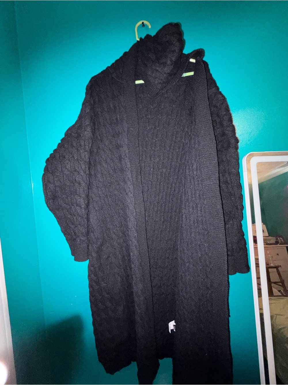 Black Cable-Knit Hooded women Sweater Cardigan medium